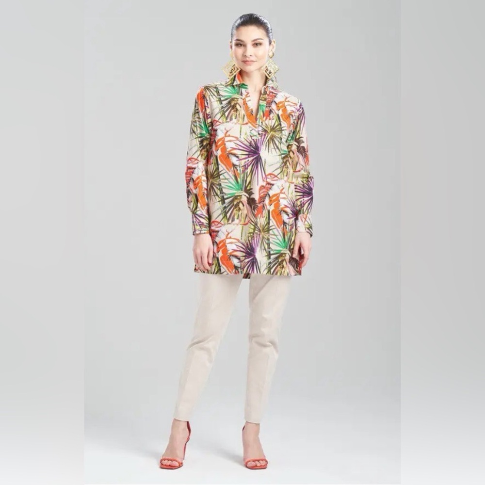 New!NATORI El Nido Cotton Poplin Oversized Pleated Top Sz.Md tropical